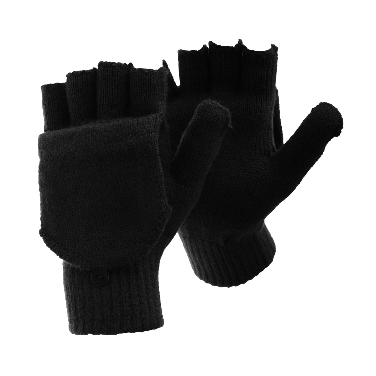 FLOSO Mens Plain Thermal Winter Capped Fingerless Gloves – Floso