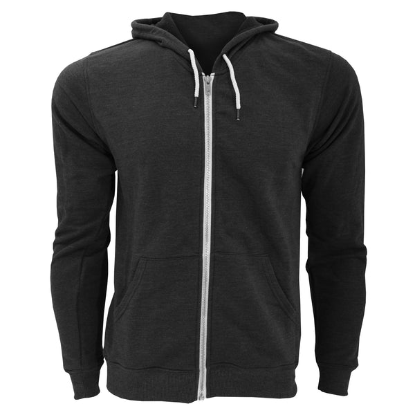 Black - Front - FLOSO Mens Zip Slim Fit Hooded Sweatshirt - Hoodie 240 GSM (British Made)