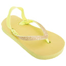 Yellow - Front - FLOSO Childrens Girls Plain Toe Post Flip Flops With Glitter Strap