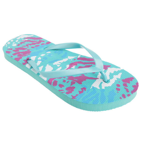 Teal - Front - FLOSO Womens-Ladies Coloured Animal Print Toe Post Flip Flops