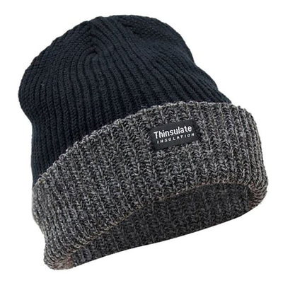 Black-Grey - Front - FLOSO Unisex Mens-Womens Thinsulate Heavy Knit Winter-Ski Thermal Hat (3M 40g)