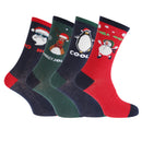 Red-Navy-Green - Front - FLOSO Mens Christmas Character Design Novelty Socks (4 Pairs)