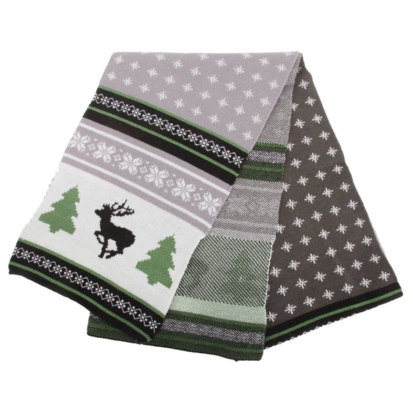 Grey-Green - Front - FLOSO Mens Knitted Christmas Fairisle Pattern Winter Scarf